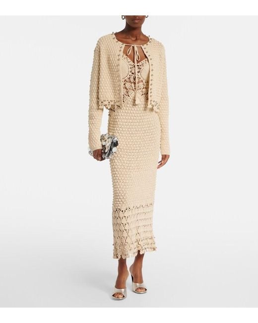 Rabanne Natural Embellished Crochet Cotton Midi Dress