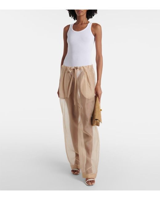 Khaite Natural Trenton Silk Organza Wide-Leg Pants