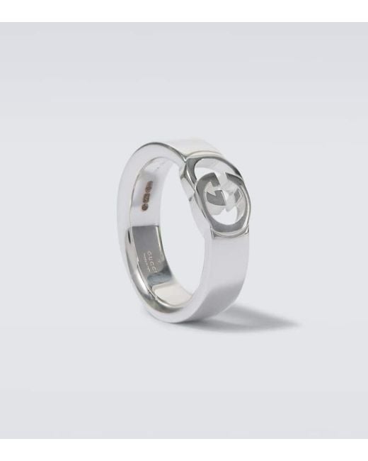 Gucci White Interlocking G Sterling Ring for men