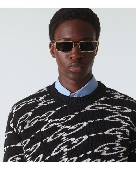 Gucci Gray Embellished Rectangular Sunglasses for men