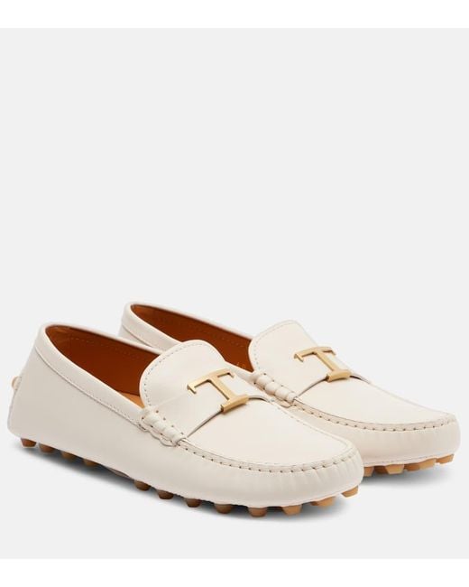 Tod's White Mokassins Gommino Bubble Aus Leder