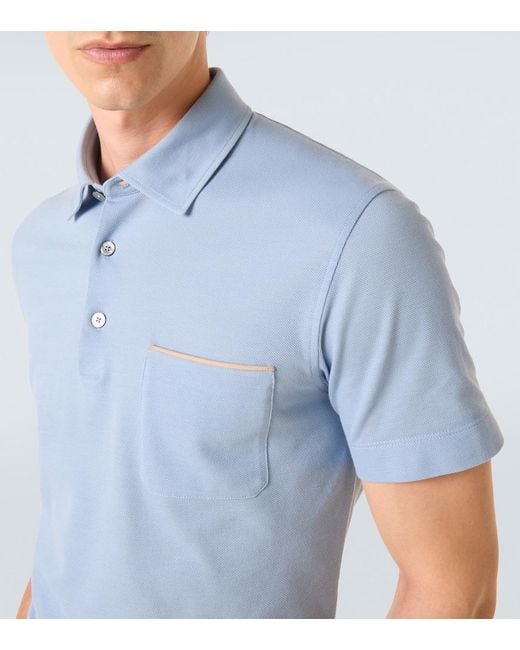 Zegna Blue Cotton Pique Polo Shirt for men
