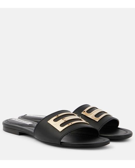 Victoria Beckham Black Logo Leather Slides