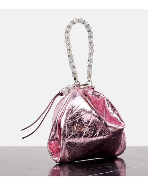 Jimmy Choo Pink Callie Small Metallic Leather Clutch