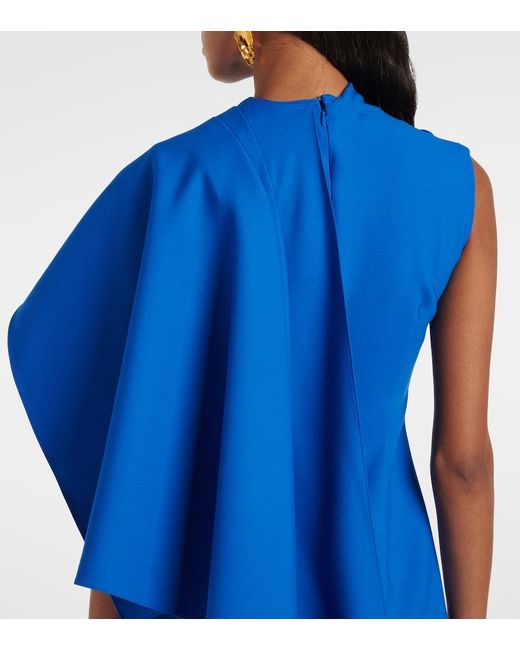 Oscar de la Renta Blue Caped Wool-Blend Minidress