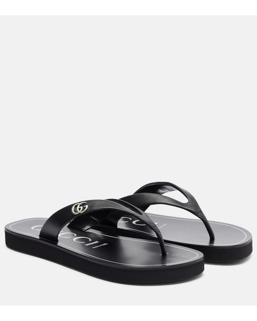Gucci Brown Double G Leather Thong Sandals