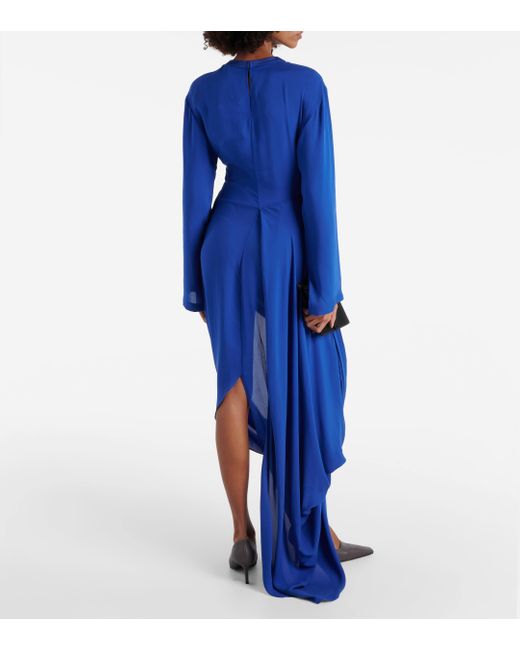 Acne Blue Gathered Asymmetric Midi Dress