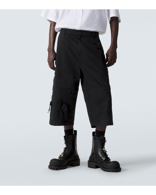Balenciaga Black Cotton Cargo Shorts for men