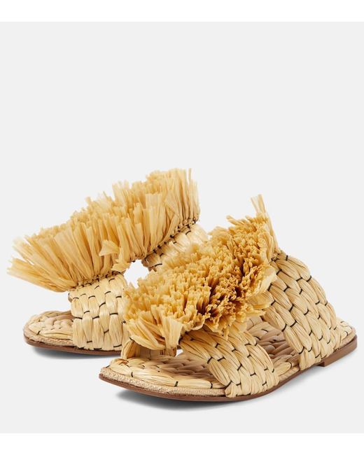 Dries Van Noten Metallic Raffia Espadrille Slides