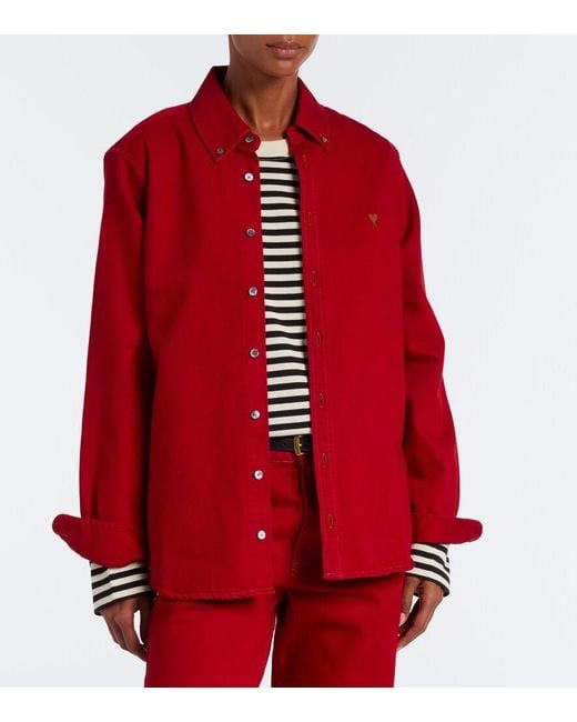 AMI Red Ami De Cour Cotton Twill Shirt