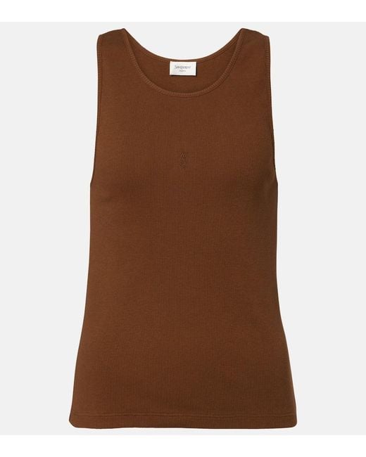 Saint Laurent Brown Cassandre Cotton Jersey Tank Top