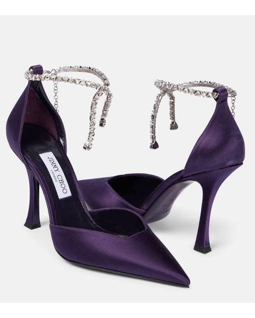 Jimmy Choo Blue Stevie 100 Embellished Satin Pumps