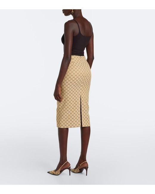 Gucci Natural Gg Canvas Cotton-Blend Pencil Skirt