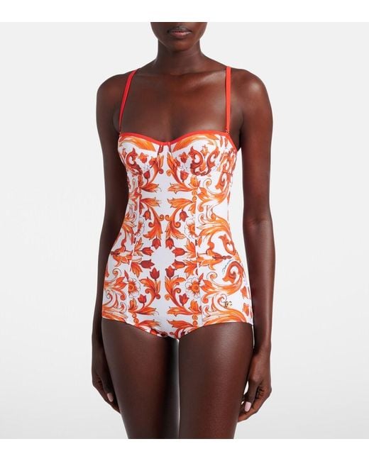 Dolce & Gabbana Red Majolica Swimsuit