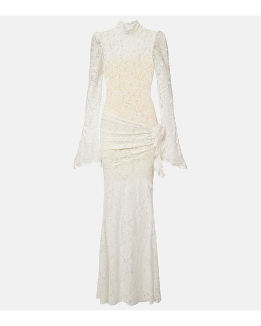 De La Vali White Bridal Bodita Cotton-Blend Lace Gown
