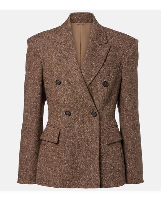 Brunello Cucinelli Brown Double-Breasted Wool-Blend Jacket