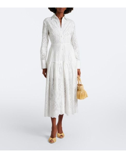 Erdem White Floral Embroidered Cotton Shirt Dress