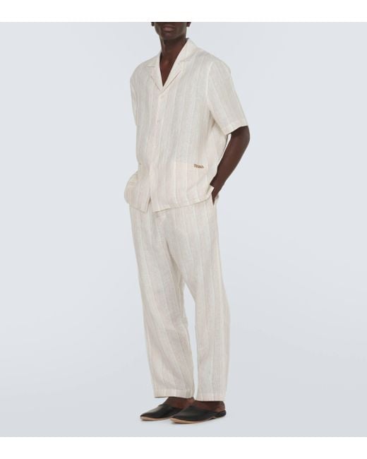 Pyjama raye en lin Zegna pour homme en coloris White
