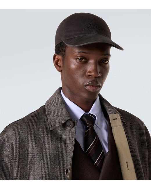 Brioni Black Cotton And Cashmere Baseball Cap for men