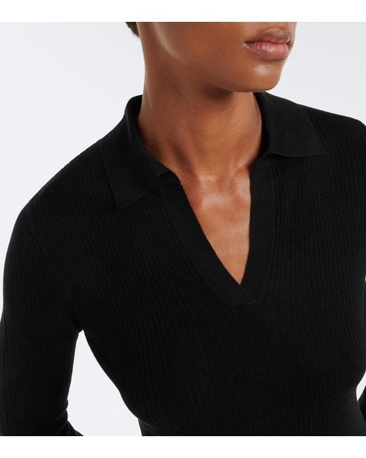Max Mara Black Ribbed-Knit Silk And Cashmere Polo Sweater