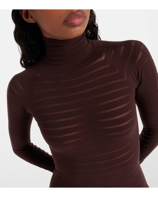 Alaïa Purple Striped Turtleneck Bodysuit