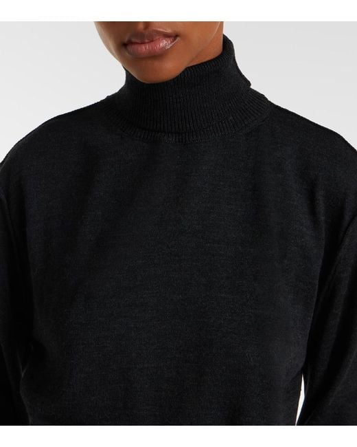 Lemaire Blue Turtleneck Wool-Blend Midi Dress