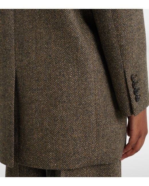 Saint Laurent Brown Herringbone Wool-Blend Blazer