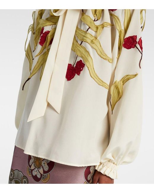 LaDoubleJ Metallic Cerere Embroidered Silk Blouse
