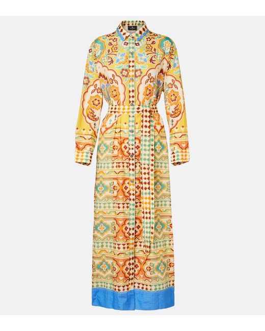 Vestido Midi De Algodon Y Seda Estampado Etro de color Metallic