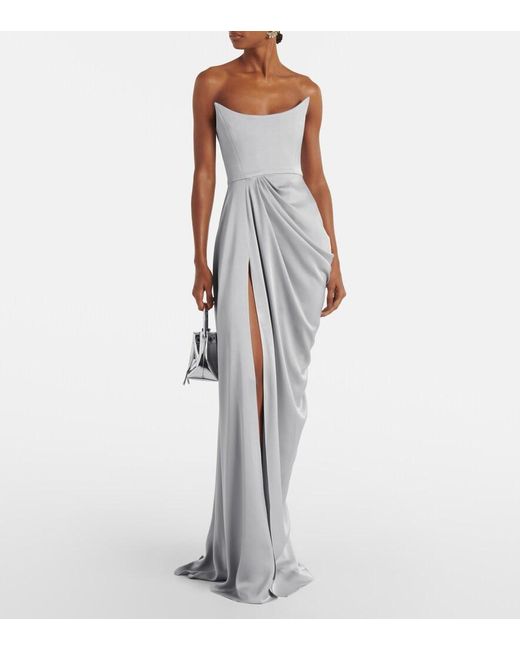 Alex Perry White Draped Satin Crepe Bustier Gown