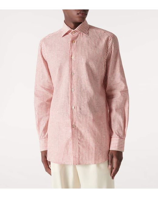 Camisa de mezcla de lino a rayas Kiton de hombre de color Pink