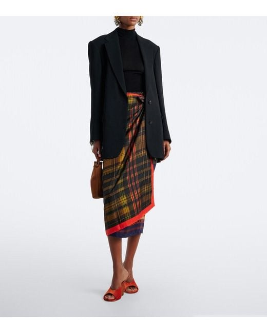 Dries Van Noten Red Printed Silk Twill Wrap Skirt