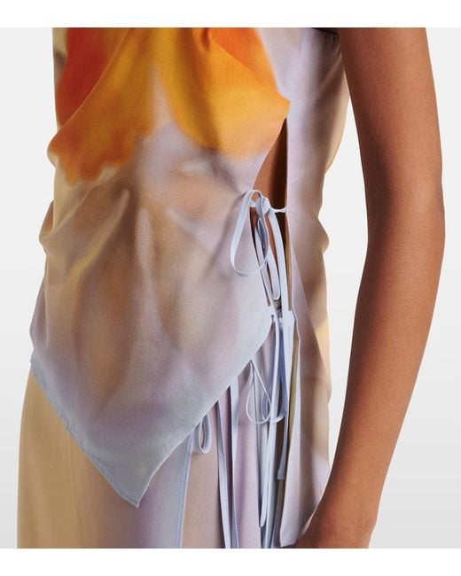 Top Lencero Serene De Seda Estampado Sir de color Orange