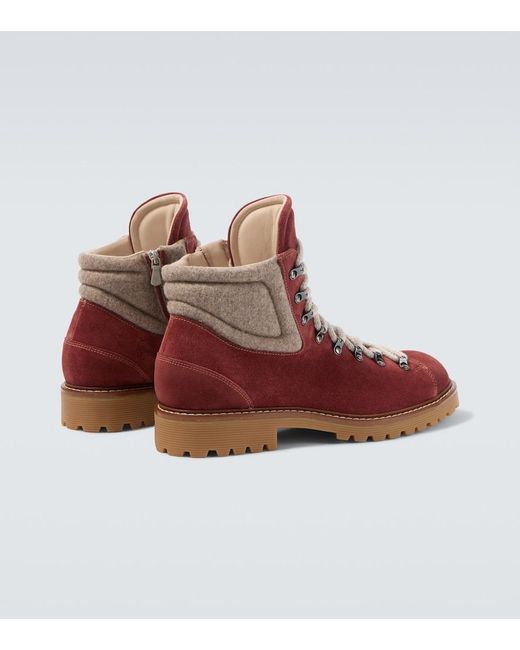 Eleventy Red Suede Lace-Up Boots for men