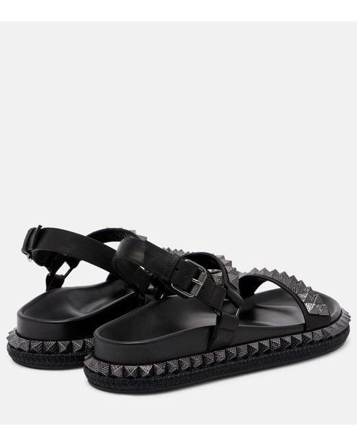 Christian Louboutin Black Pyrabizz Waxed-Leather Flat Sandals