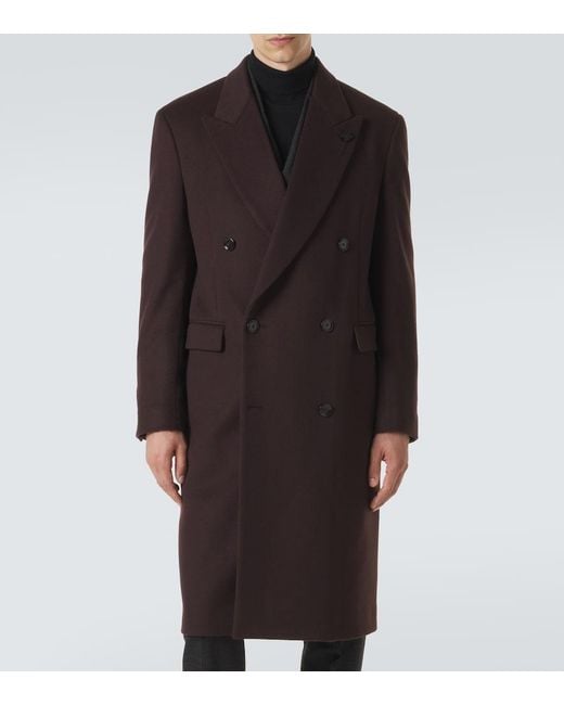 Lardini Brown Double-Breasted Wool Coat for men