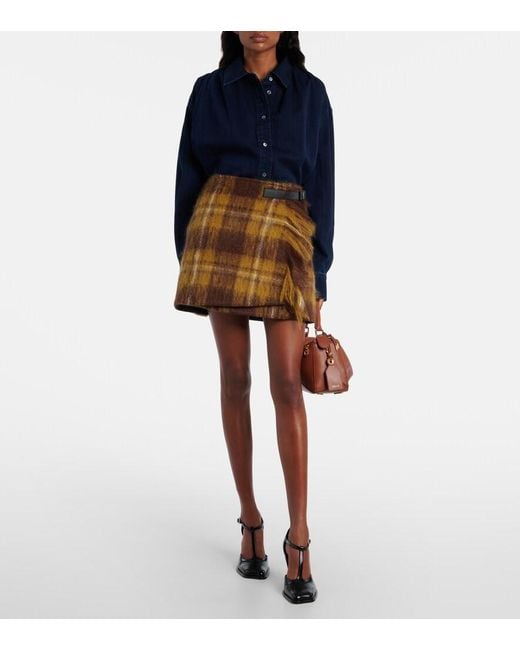 Loewe Brown Checked Mohair And Wool Miniskirt