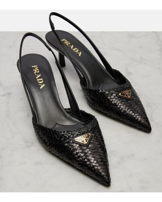 Prada Black Slingback-Pumps Woven Aus Leder