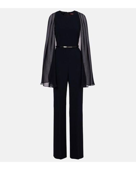 Max Mara Blue Vertice Caped Cady Jumpsuit
