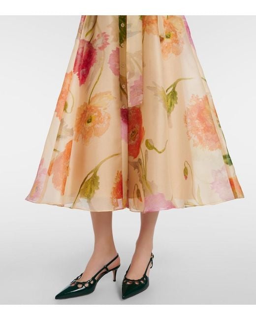 Carolina Herrera Orange Belted Floral Silk Shirt Dress