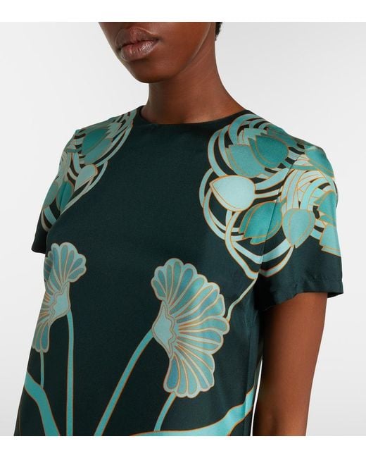 LaDoubleJ Green Swing Feather-Trimmed Floral Silk Twill Minidress