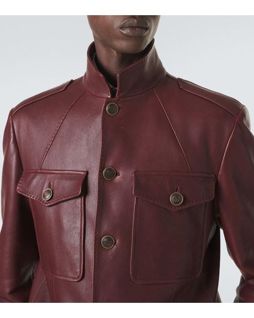 Brunello Cucinelli Red Leather Field Jacket for men