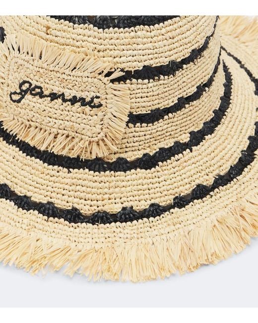Ganni Natural Striped Raffia Bucket Hat