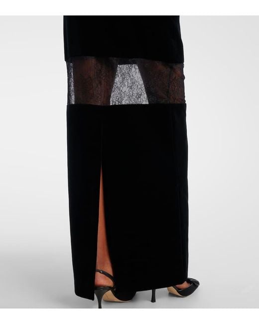 Robe Longue En Velours Et Dentelle Nina Ricci en coloris Black
