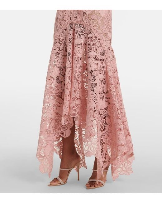 Costarellos Pink Floral Lace Gown