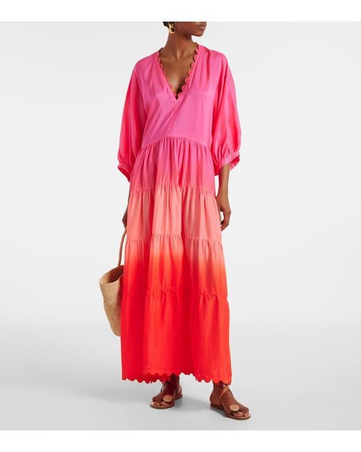 Juliet Dunn Scalloped Tiered Silk Maxi Dress