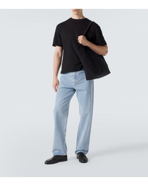 The Row Black Tori Leather-Trimmed Canvas Tote Bag for men