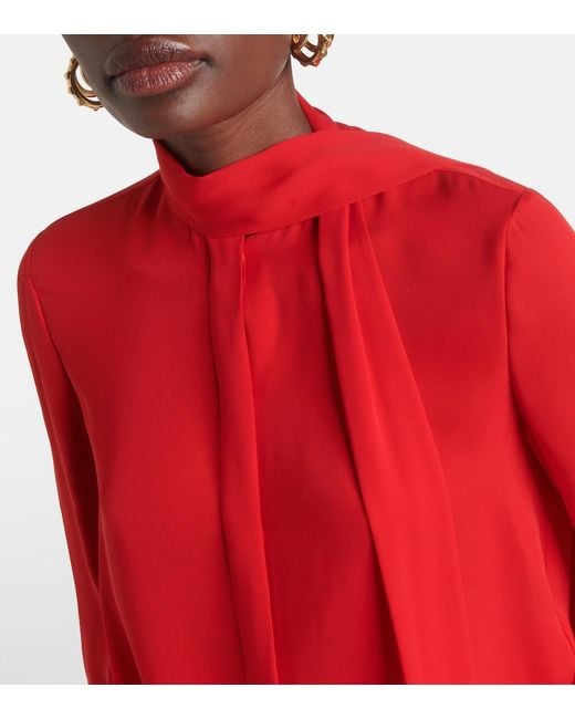 Valentino Red Bow-Detail Silk Blouse