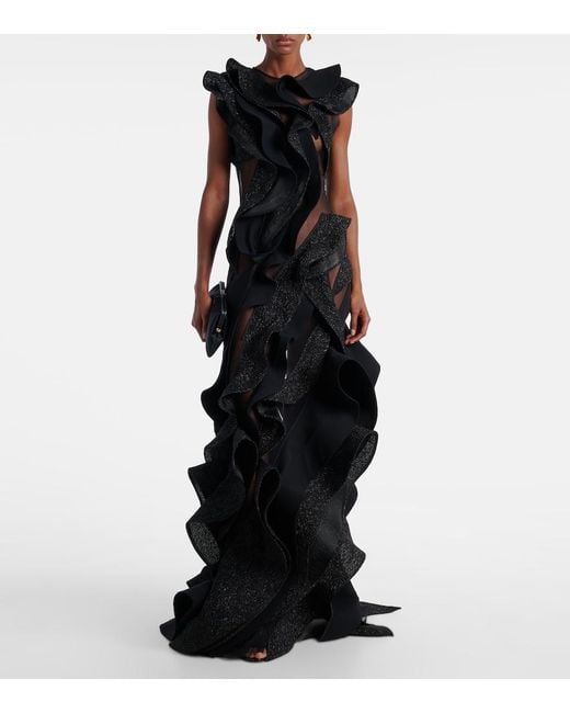 Maticevski Black Ellipsoid Wave Ruffled Gown
