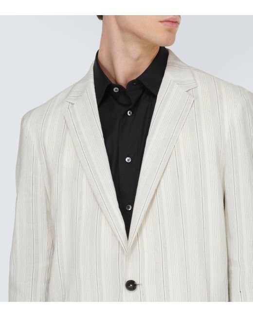 Zegna White Chalk Stripe Linen And Silk Jacket for men